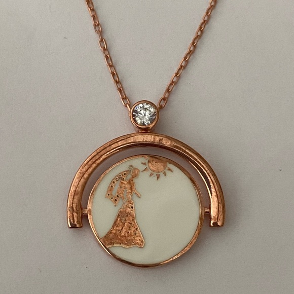 Jewelry - Bride groom reversible spinning 925 silver necklace cz enamel